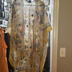 Woven Heart Multicolor Patterned Shawl with Gold Trim